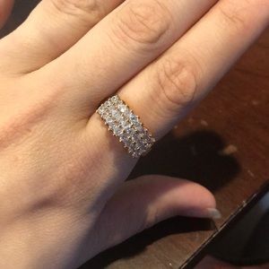 Goldtone Three Row CZ Sparkle Ring Size 8